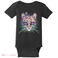 Cute Tropical Rainbow Ocelot Cat Baby Bodysuit thumb 0