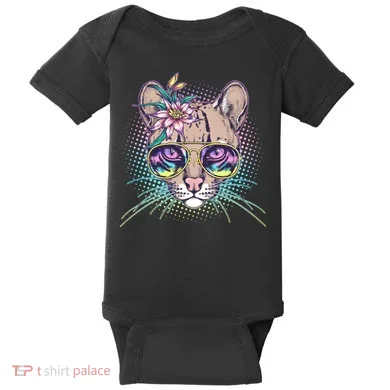 Cute Tropical Rainbow Ocelot Cat Baby Bodysuit