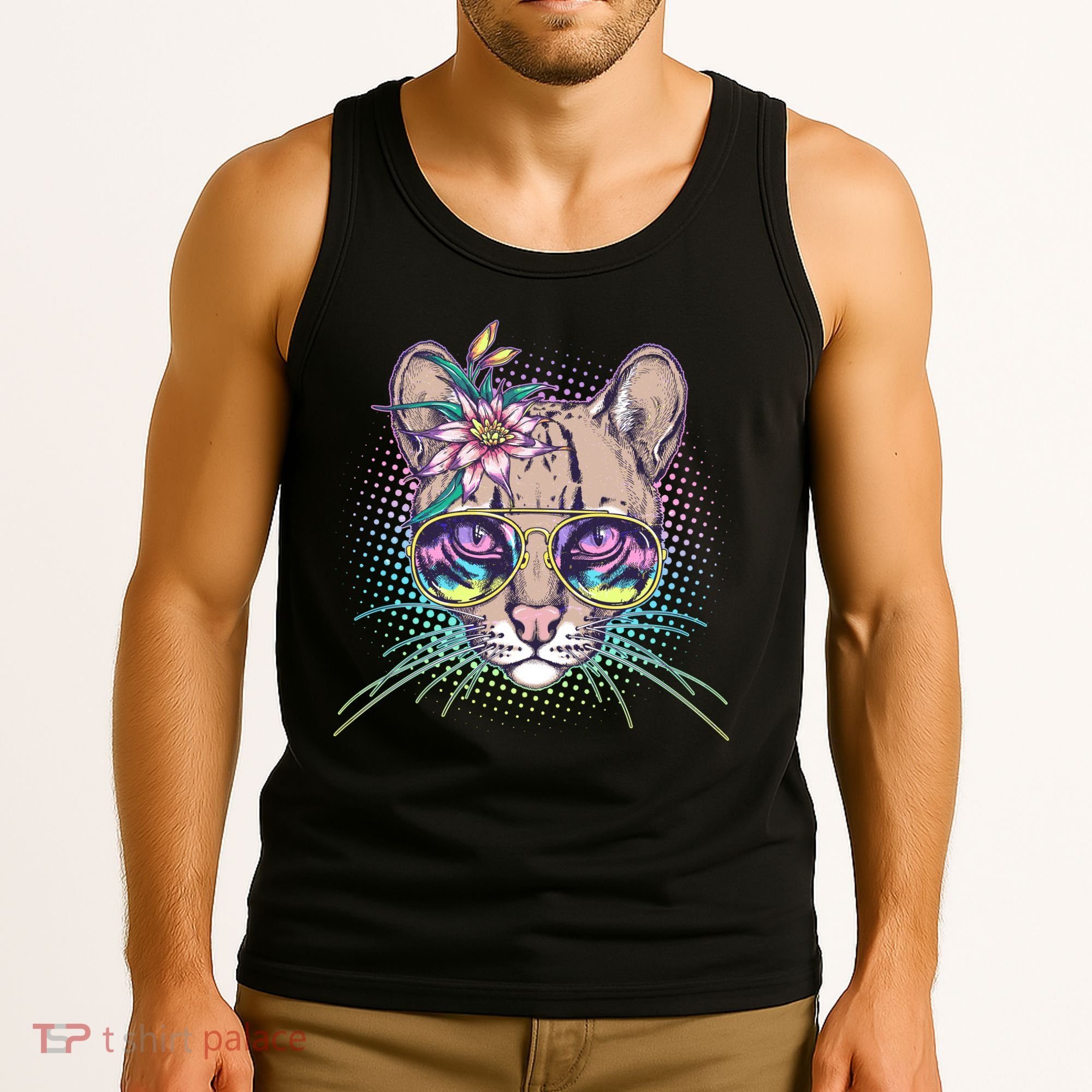 Cute Tropical Rainbow Ocelot Cat Tank Top