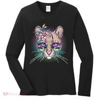 Cute Tropical Rainbow Ocelot Cat Women's Long Sleeve Shirt thumb 0