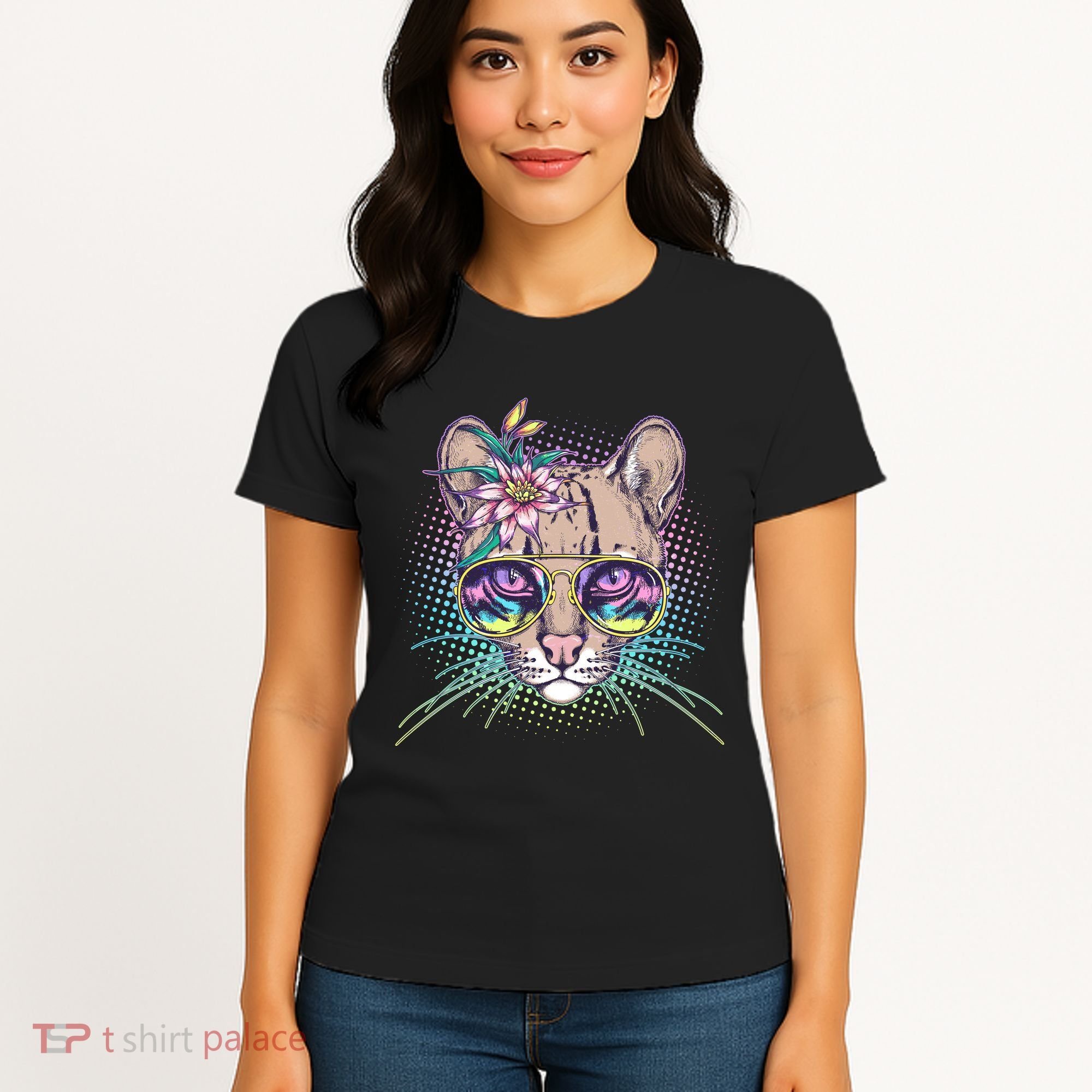 Cute Tropical Rainbow Ocelot Cat Women's T-Shirt