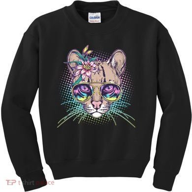 Cute Tropical Rainbow Ocelot Cat Kids Sweatshirt