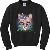 Cute Tropical Rainbow Ocelot Cat Kids Sweatshirt thumb 0