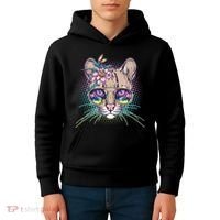 Cute Tropical Rainbow Ocelot Cat Kids Hoodie thumb 4