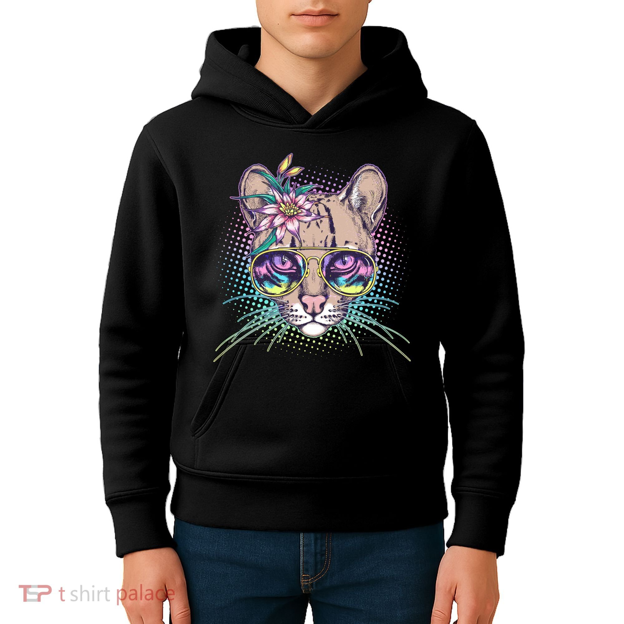 Cute Tropical Rainbow Ocelot Cat Kids Hoodie