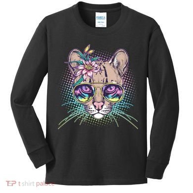 Cute Tropical Rainbow Ocelot Cat Kids Long Sleeve Shirt