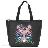 Cute Tropical Rainbow Ocelot Cat Tote Bag thumb 0