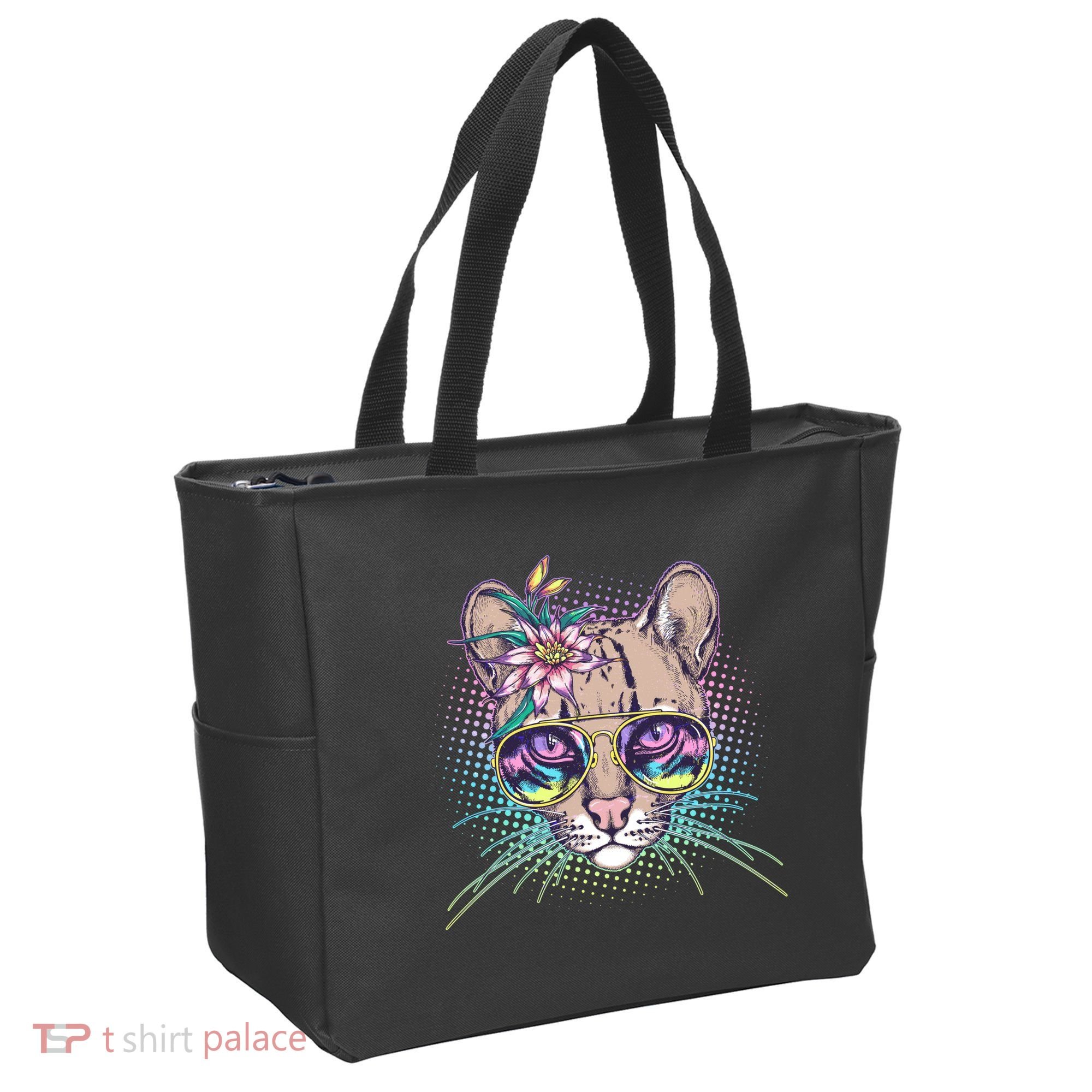 Cute Tropical Rainbow Ocelot Cat Tote Bag