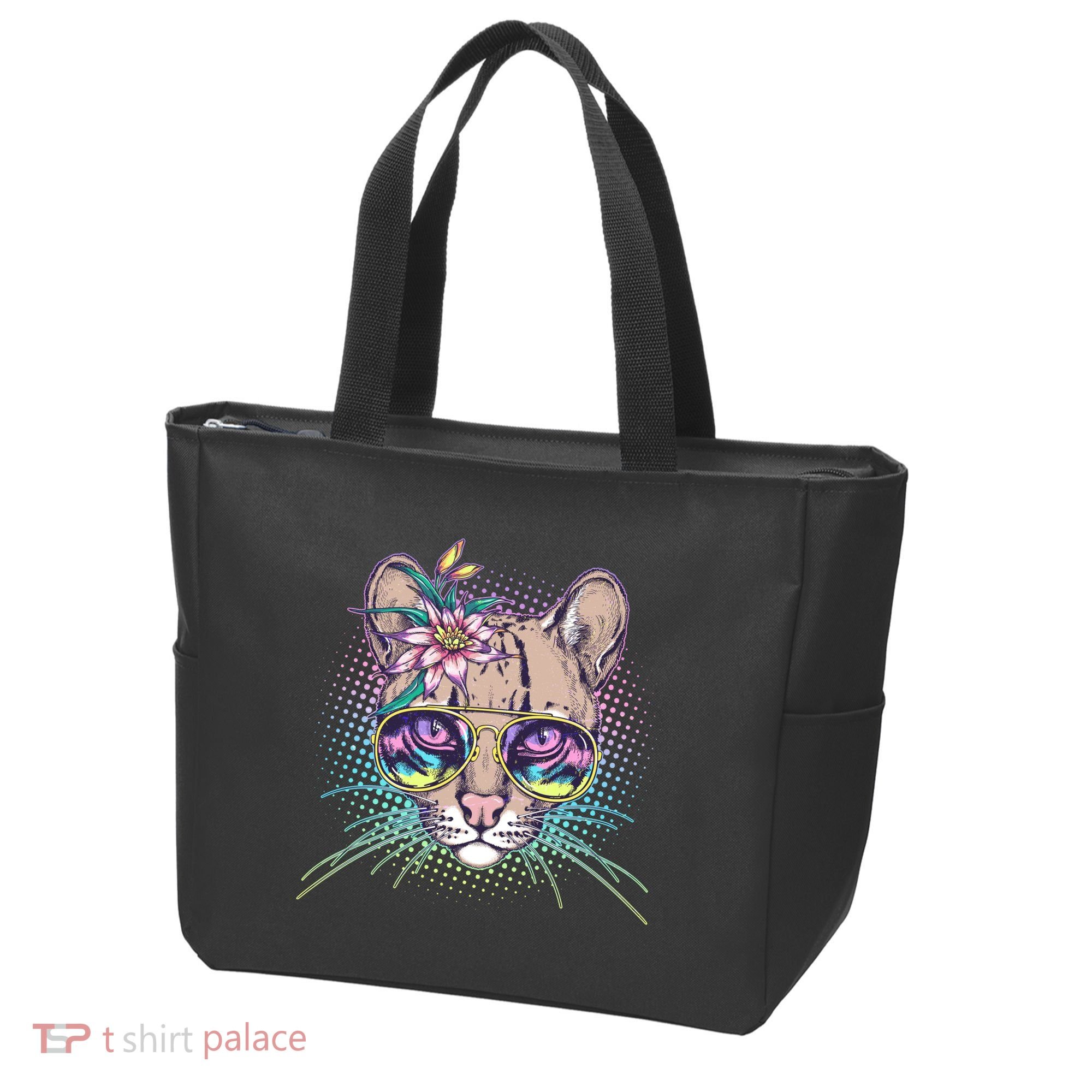 Cute Tropical Rainbow Ocelot Cat Tote Bag