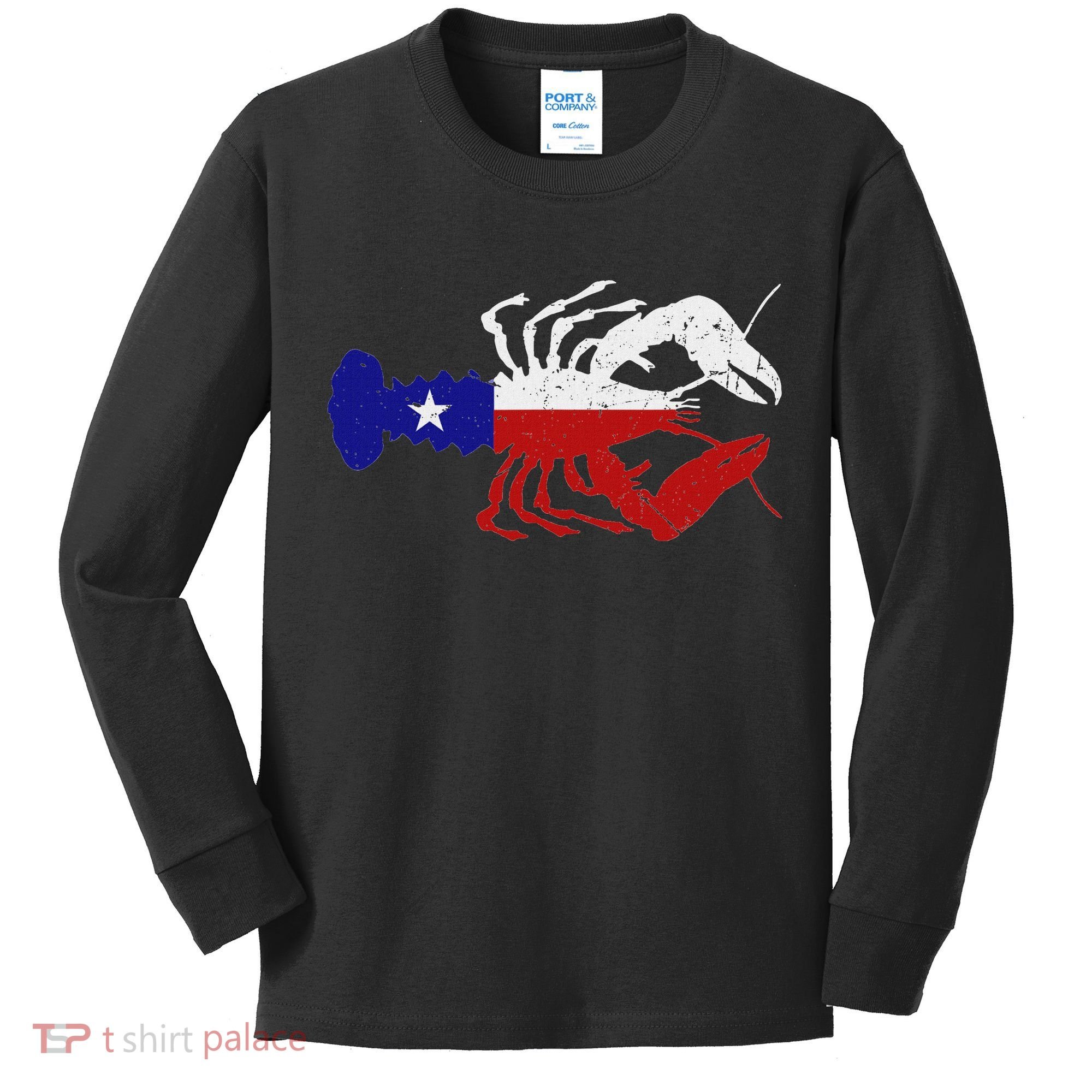 Crawfish Texas Seafood Shellfish Lone Star Southern Food Kids Long Sleeve Shirt