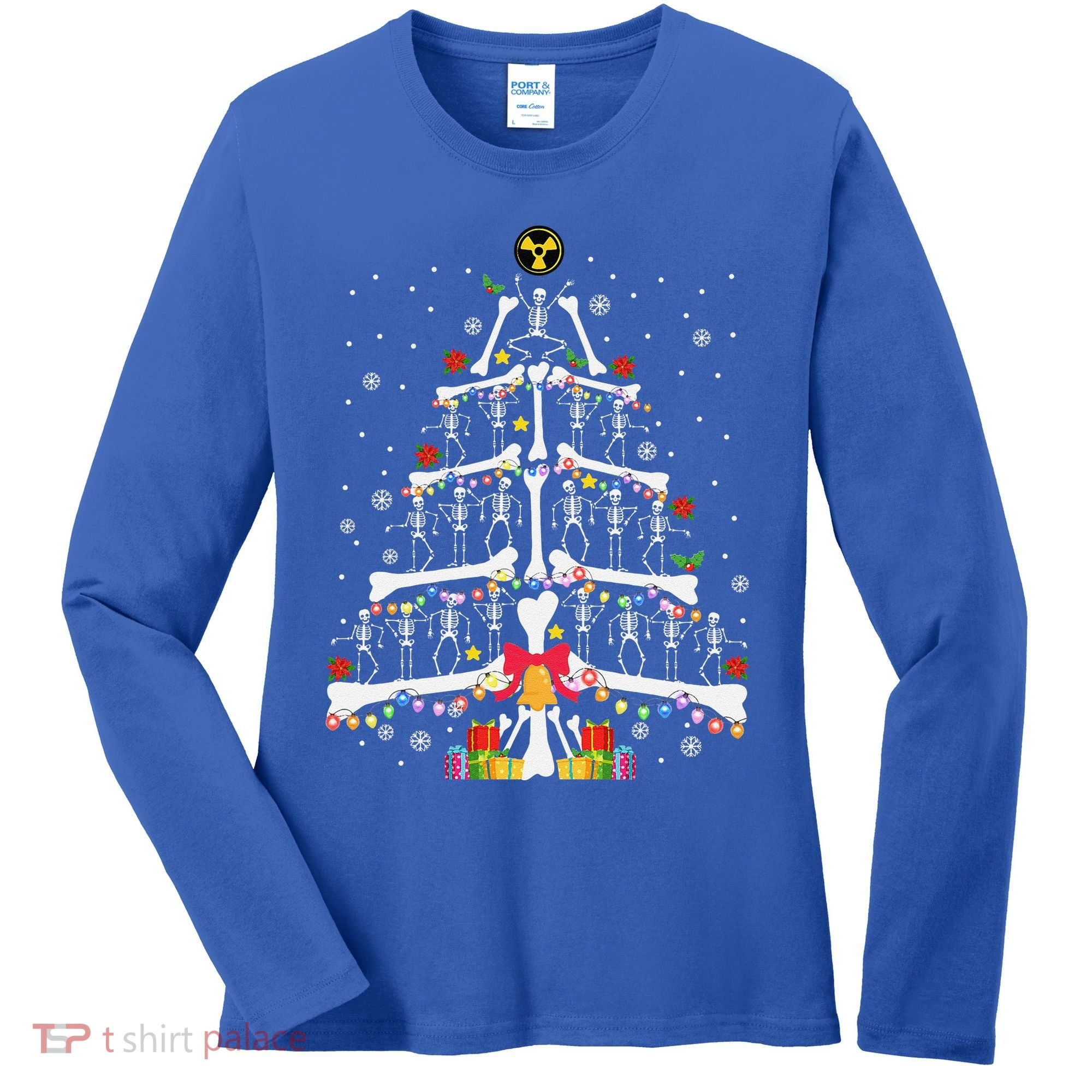 Christmas Tree Skeleton Xmas Radiology Xray Technologist Women's Long Sleeve Shirt