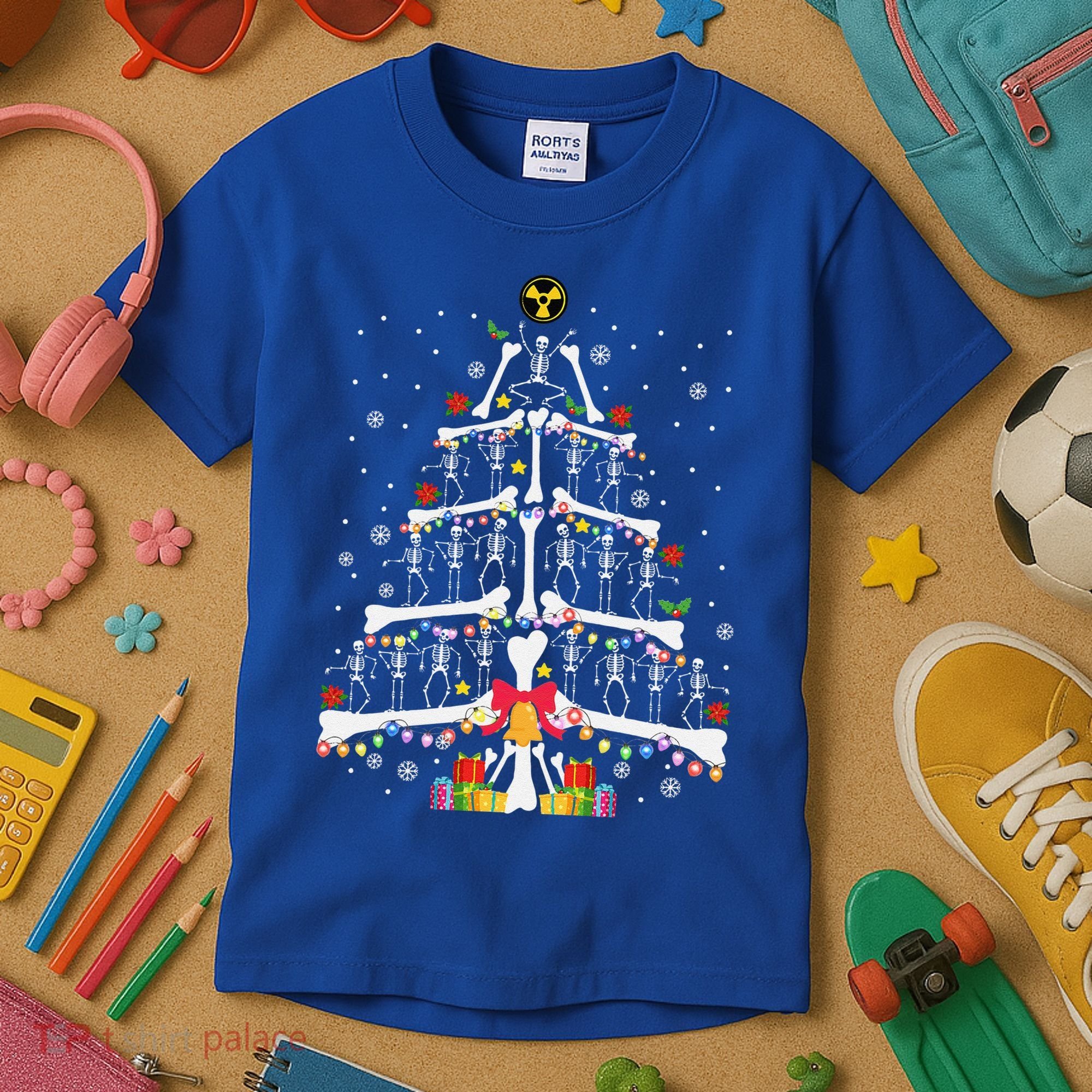 Christmas Tree Skeleton Xmas Radiology Xray Technologist Kids T-Shirt