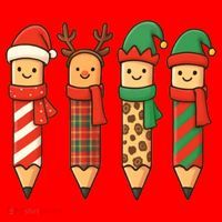 Coquette Teacher Students Christmas Pencils Festive Santa Hat thumb 1