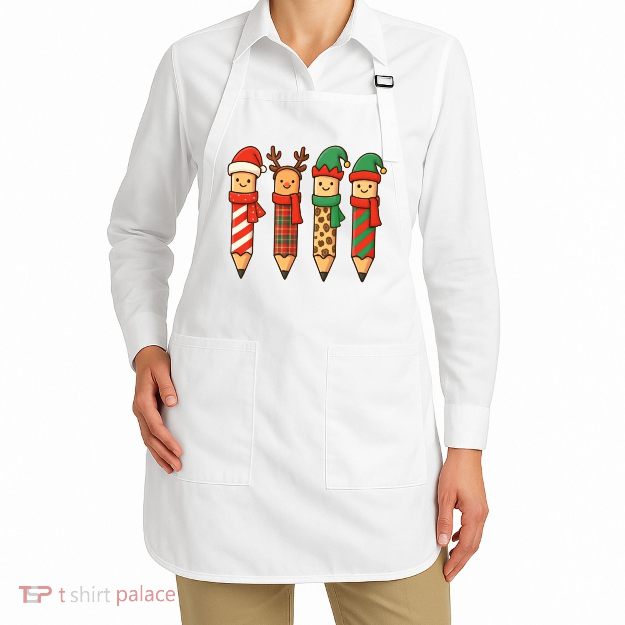 Coquette Teacher Students Christmas Pencils Festive Apron