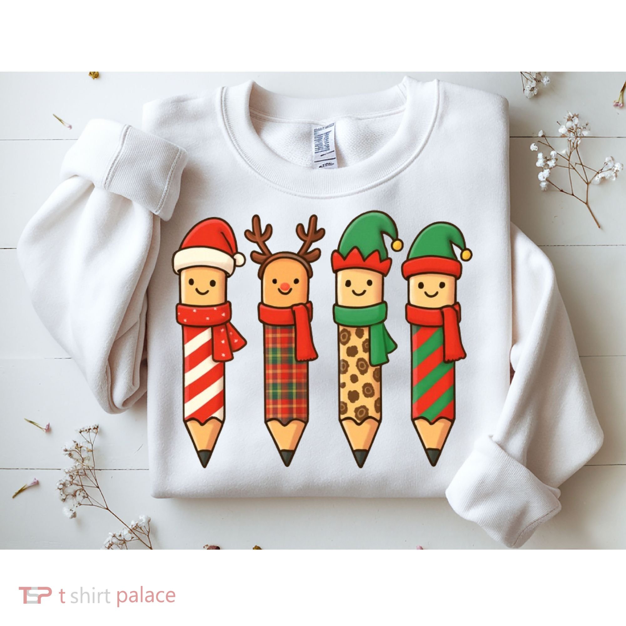 Coquette Teacher Students Christmas Pencils Festive Sweatshirt