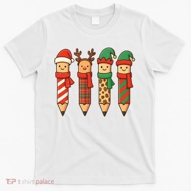 Coquette Teacher Students Christmas Pencils Festive T-Shirt