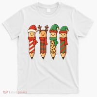 Coquette Teacher Students Christmas Pencils Festive T-Shirt thumb 0