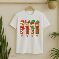 Coquette Teacher Students Christmas Pencils Festive T-Shirt thumb 2
