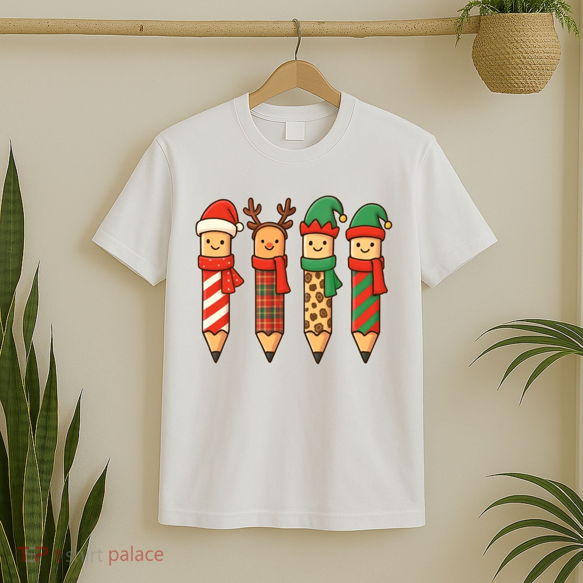 Coquette Teacher Students Christmas Pencils Festive T-Shirt