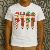 Coquette Teacher Students Christmas Pencils Festive T-Shirt thumb 3