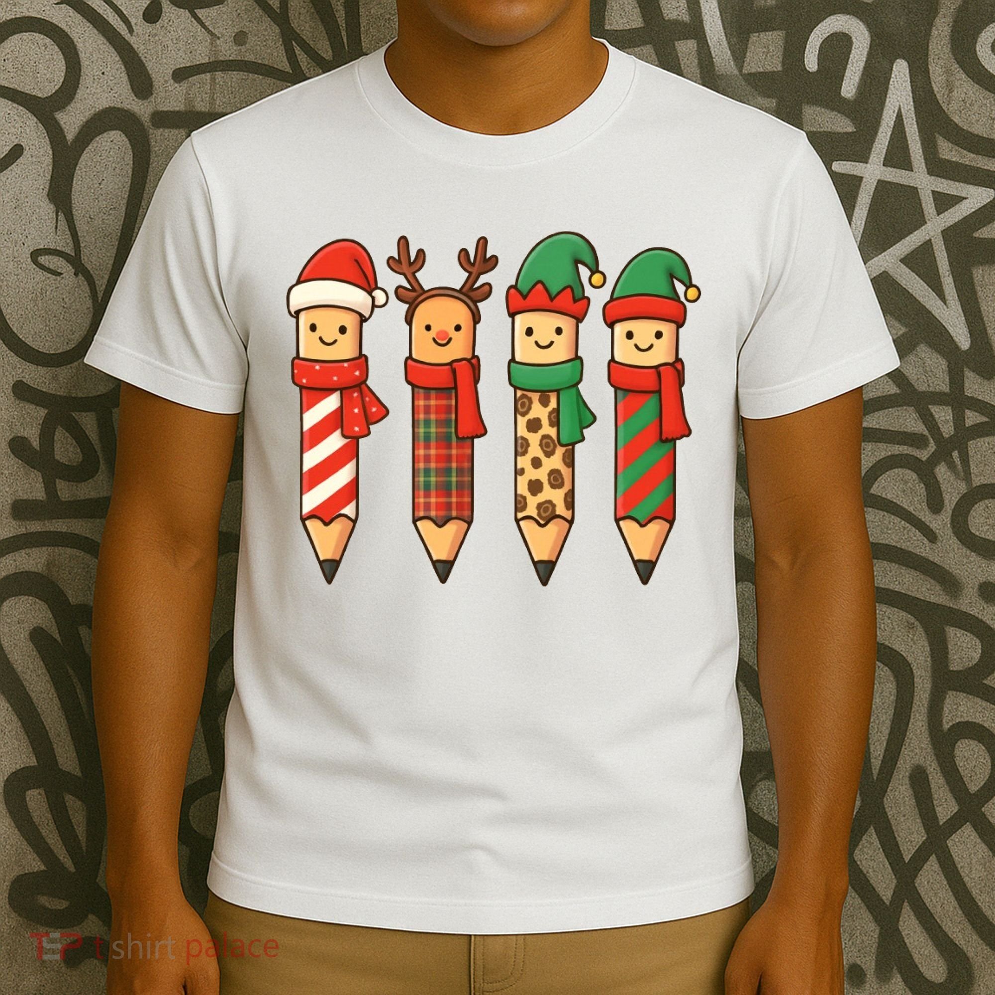 Coquette Teacher Students Christmas Pencils Festive T-Shirt