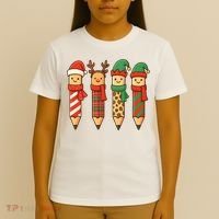 Coquette Teacher Students Christmas Pencils Festive T-Shirt thumb 4