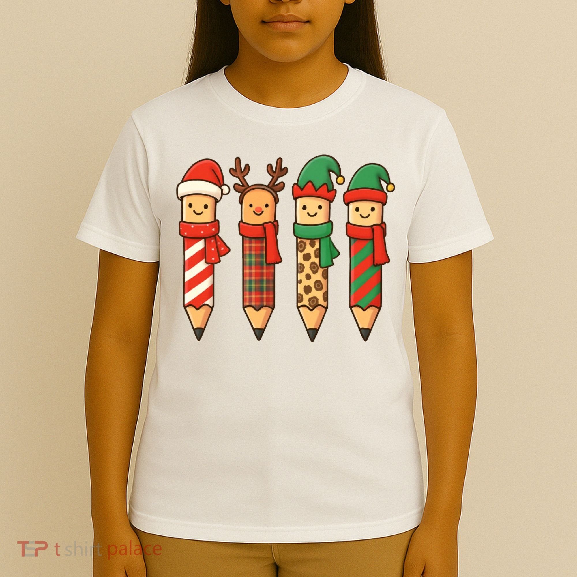 Coquette Teacher Students Christmas Pencils Festive T-Shirt