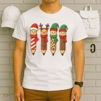 Coquette Teacher Students Christmas Pencils Festive T-Shirt thumb 6