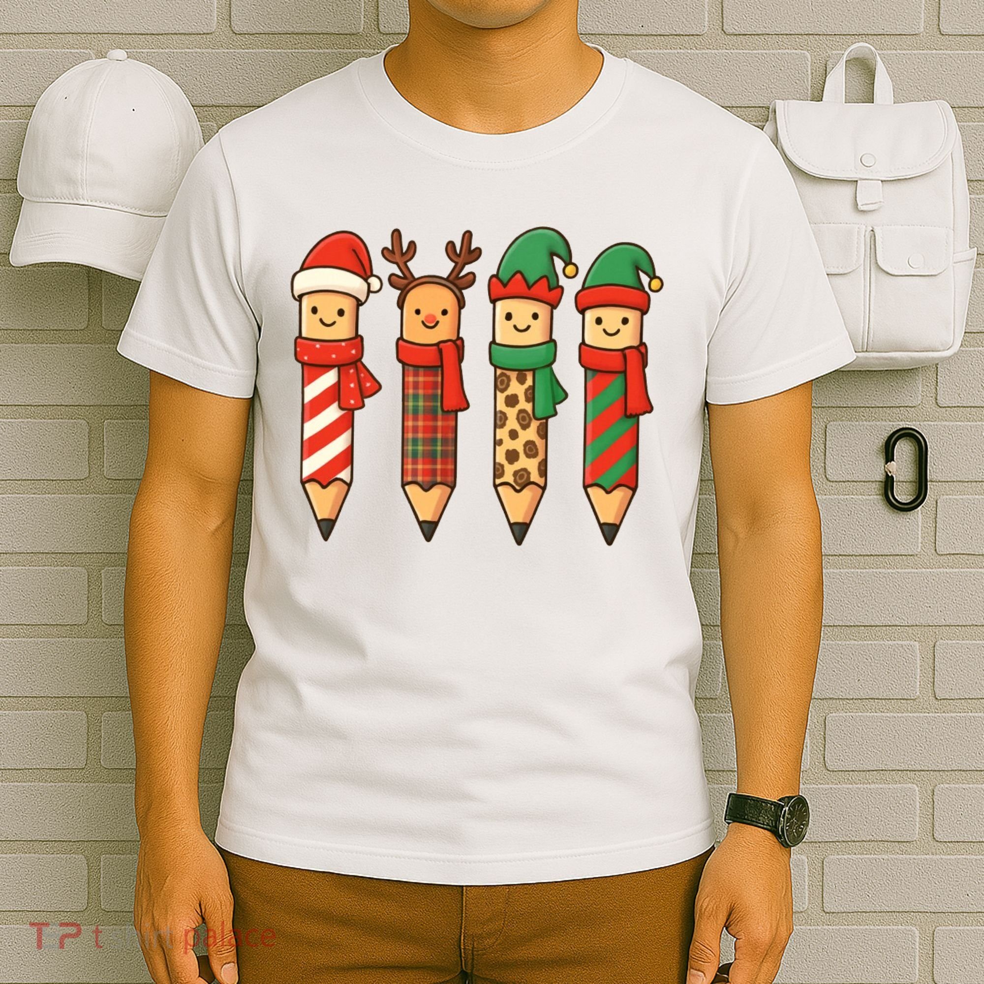 Coquette Teacher Students Christmas Pencils Festive T-Shirt