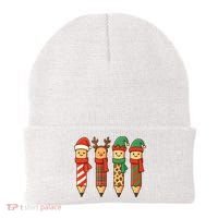 Coquette Teacher Students Christmas Pencils Festive Beanie thumb 0