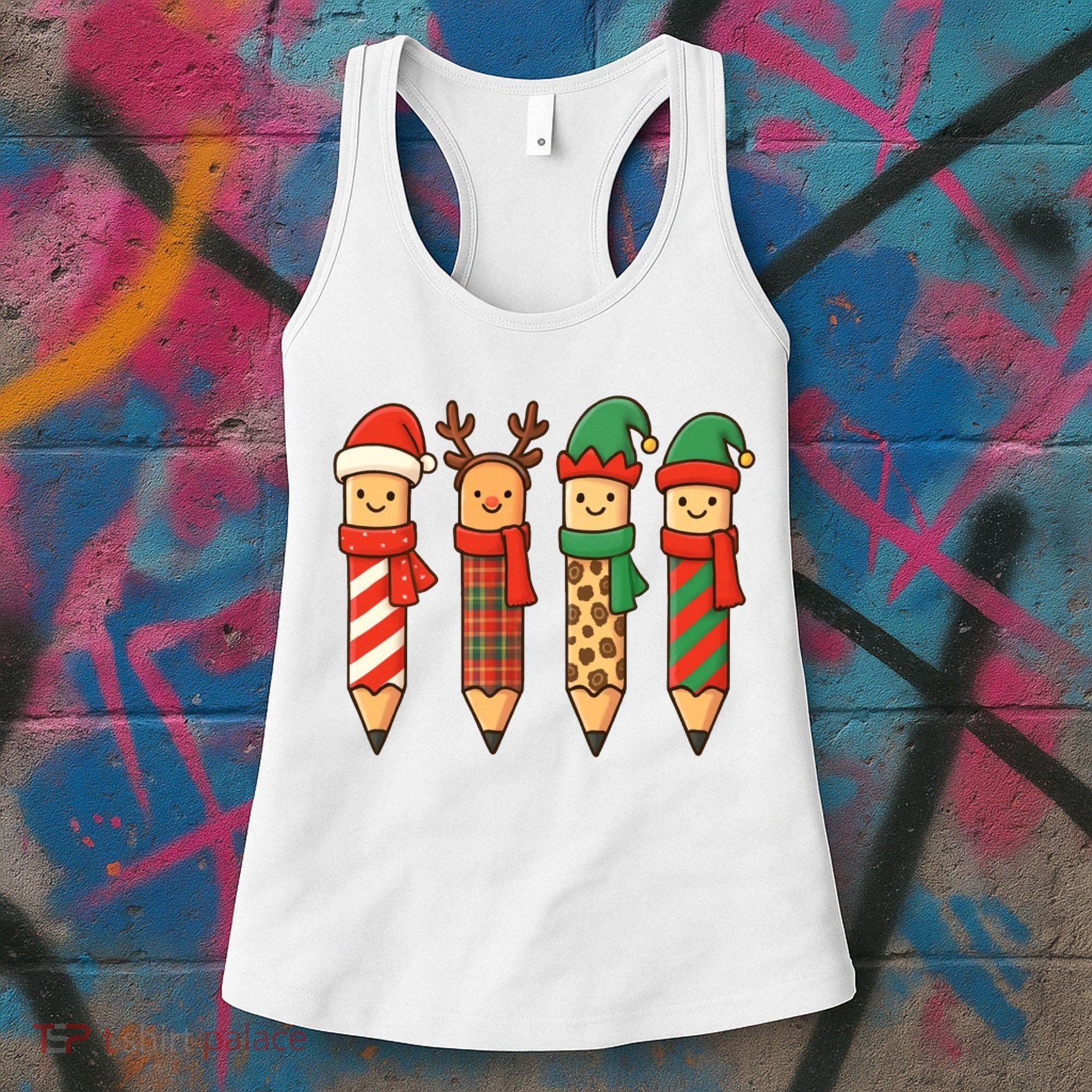 Coquette Teacher Students Christmas Pencils Festive Women's Tank Top