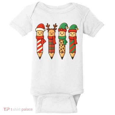 Coquette Teacher Students Christmas Pencils Festive Baby Bodysuit