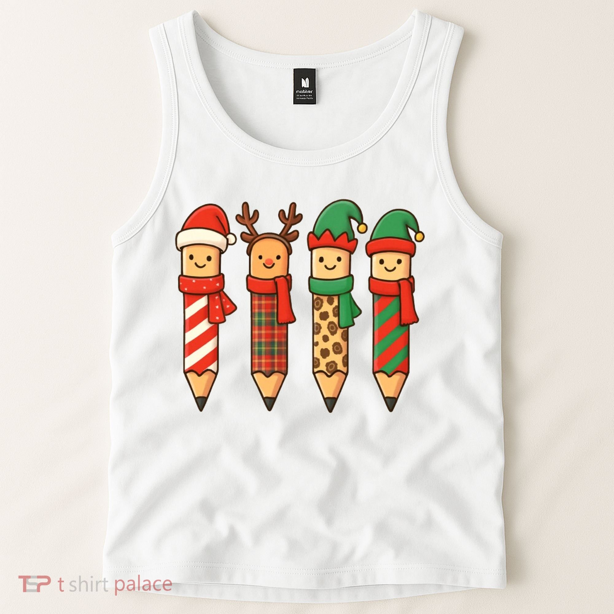 Coquette Teacher Students Christmas Pencils Festive Tank Top