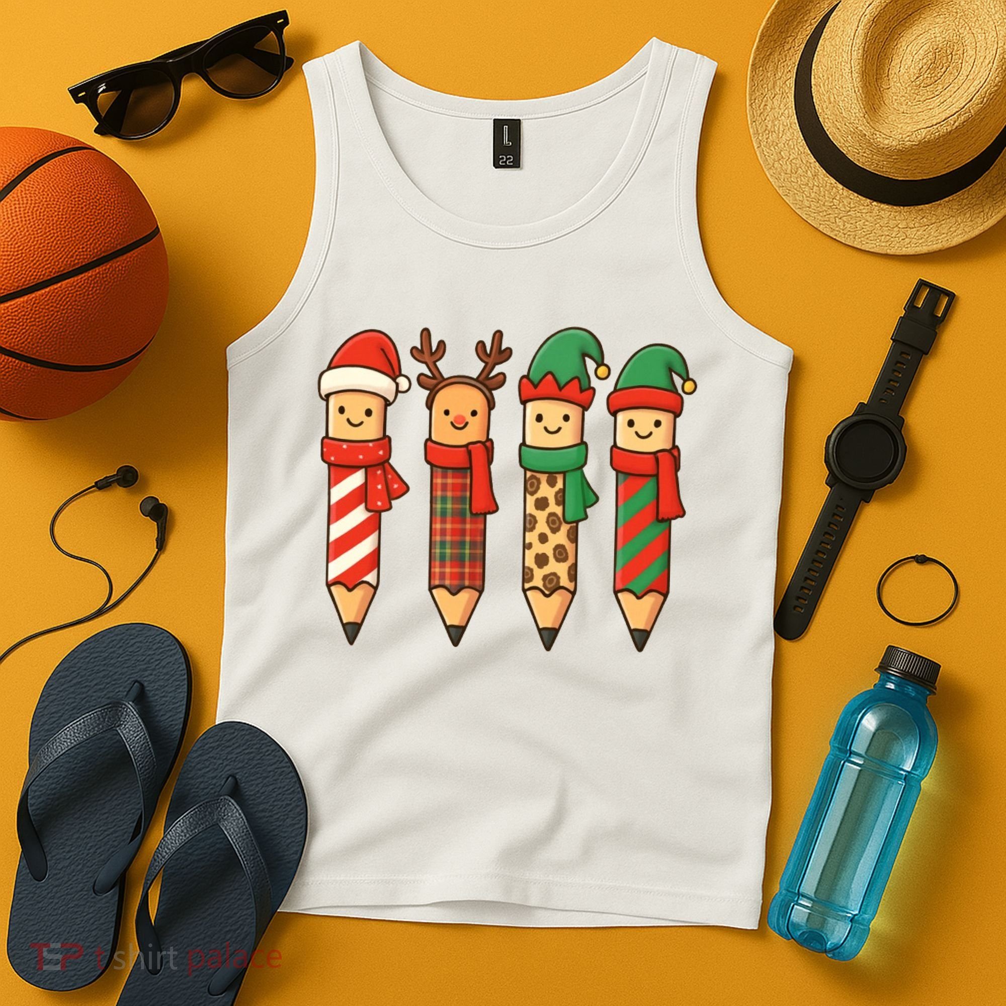 Coquette Teacher Students Christmas Pencils Festive Tank Top