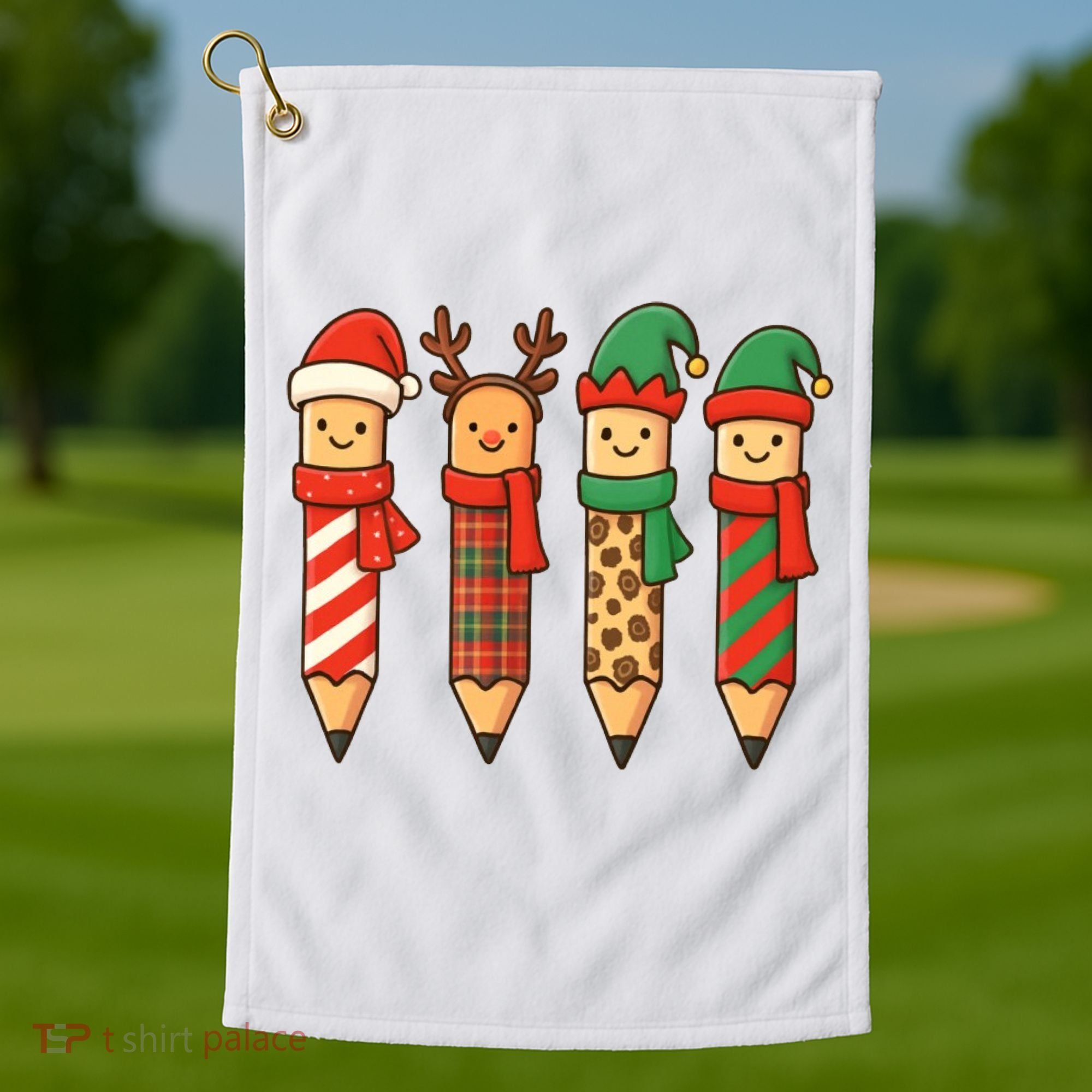 Coquette Teacher Students Christmas Pencils Festive Golf Towel