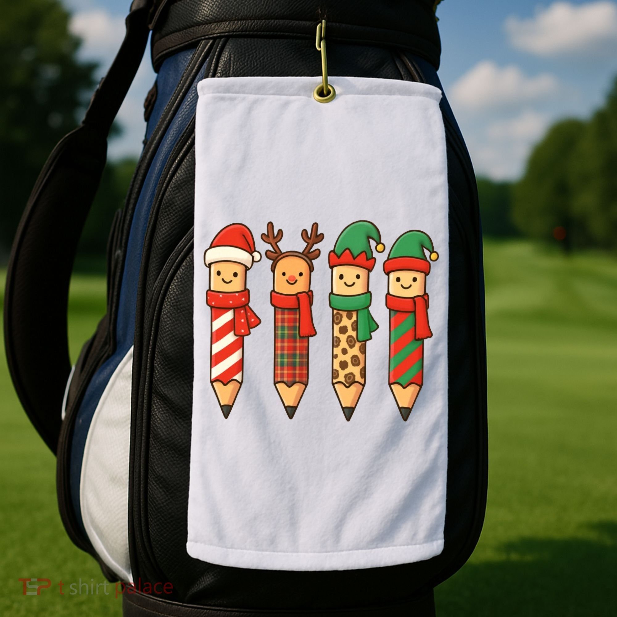 Coquette Teacher Students Christmas Pencils Festive Golf Towel