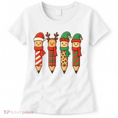 Coquette Teacher Students Christmas Pencils Festive Women's T-Shirt