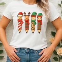 Coquette Teacher Students Christmas Pencils Festive Women's T-Shirt thumb 2