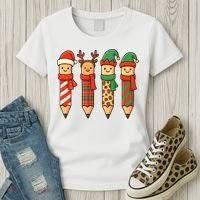 Coquette Teacher Students Christmas Pencils Festive Women's T-Shirt thumb 3