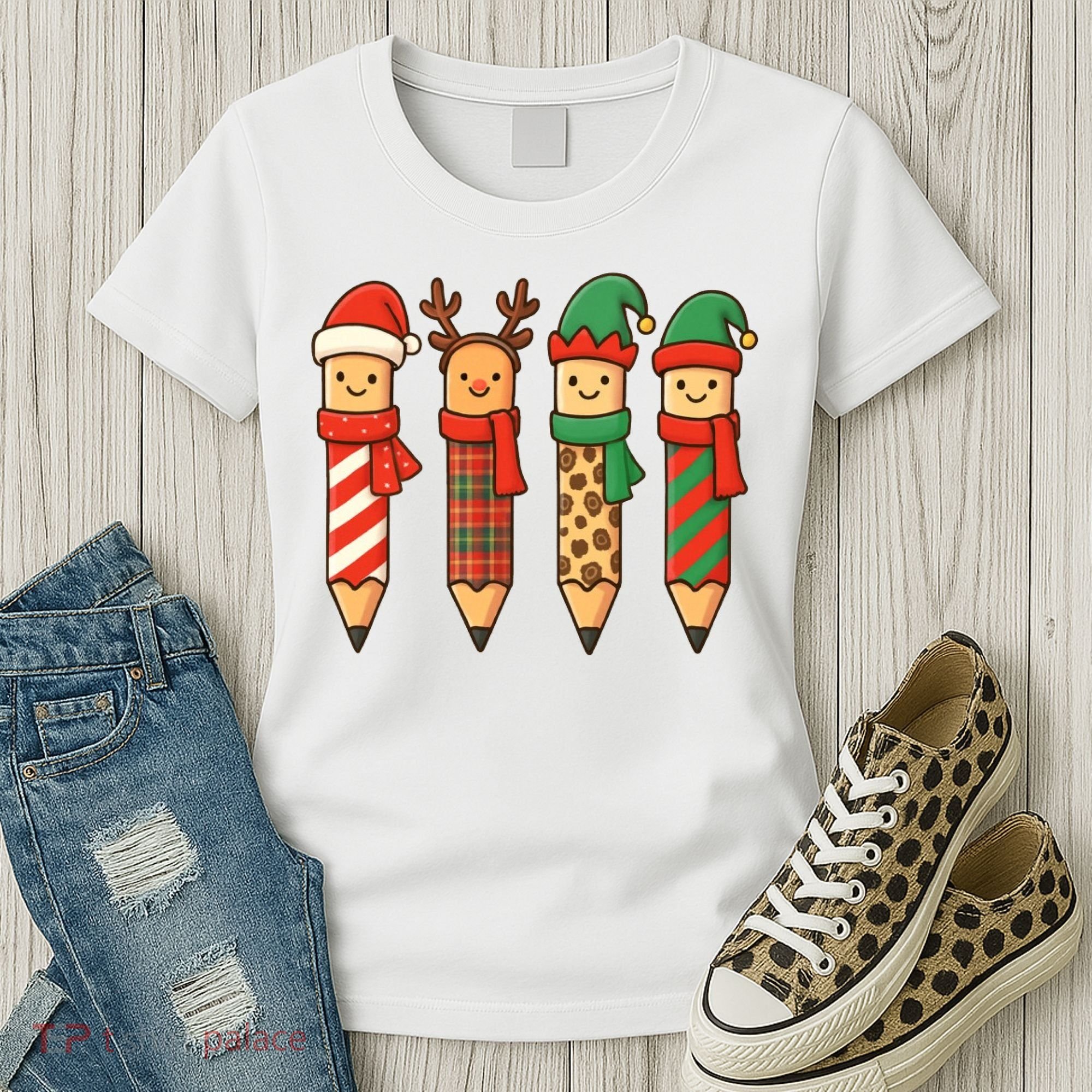 Coquette Teacher Students Christmas Pencils Festive Women's T-Shirt