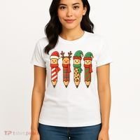 Coquette Teacher Students Christmas Pencils Festive Women's T-Shirt thumb 4