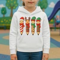 Coquette Teacher Students Christmas Pencils Festive Kids Hoodie thumb 3
