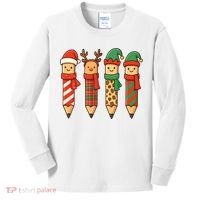 Coquette Teacher Students Christmas Pencils Festive Kids Long Sleeve Shirt thumb 0