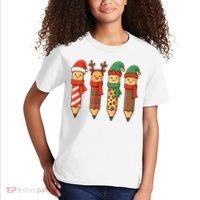 Coquette Teacher Students Christmas Pencils Festive Kids T-Shirt thumb 2