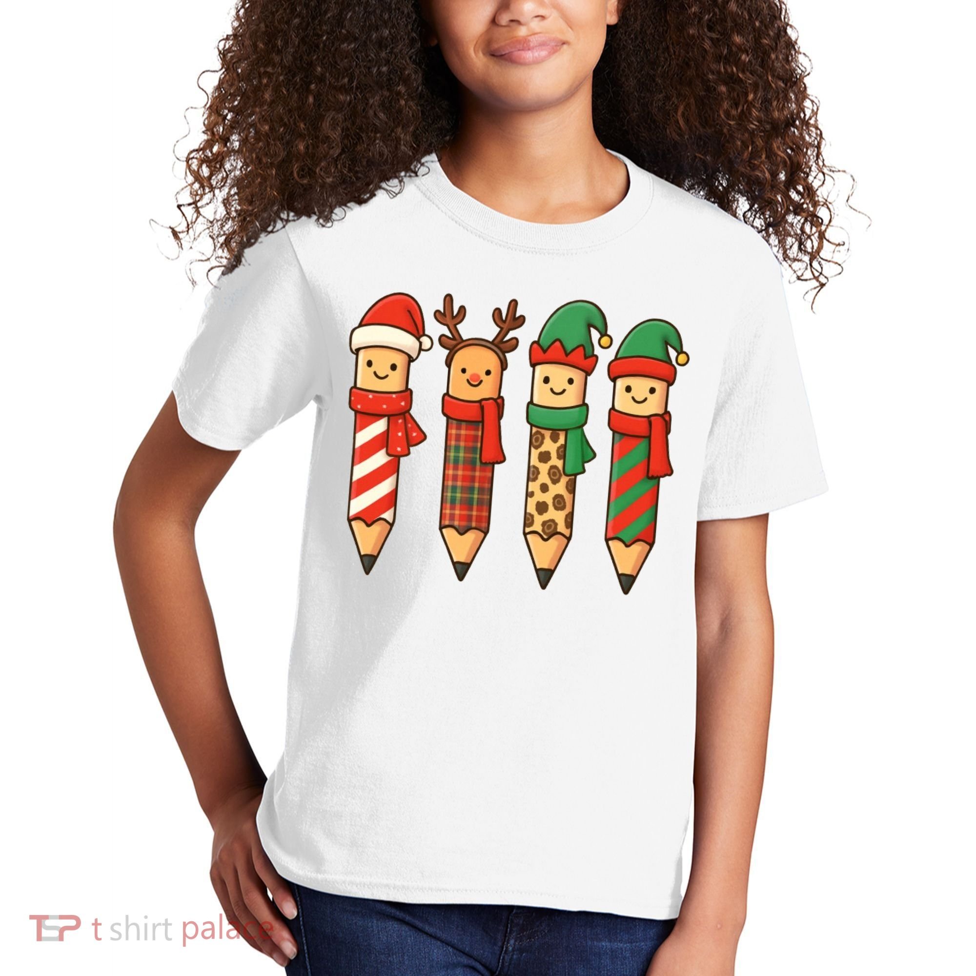 Coquette Teacher Students Christmas Pencils Festive Kids T-Shirt