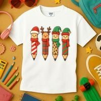 Coquette Teacher Students Christmas Pencils Festive Kids T-Shirt thumb 3
