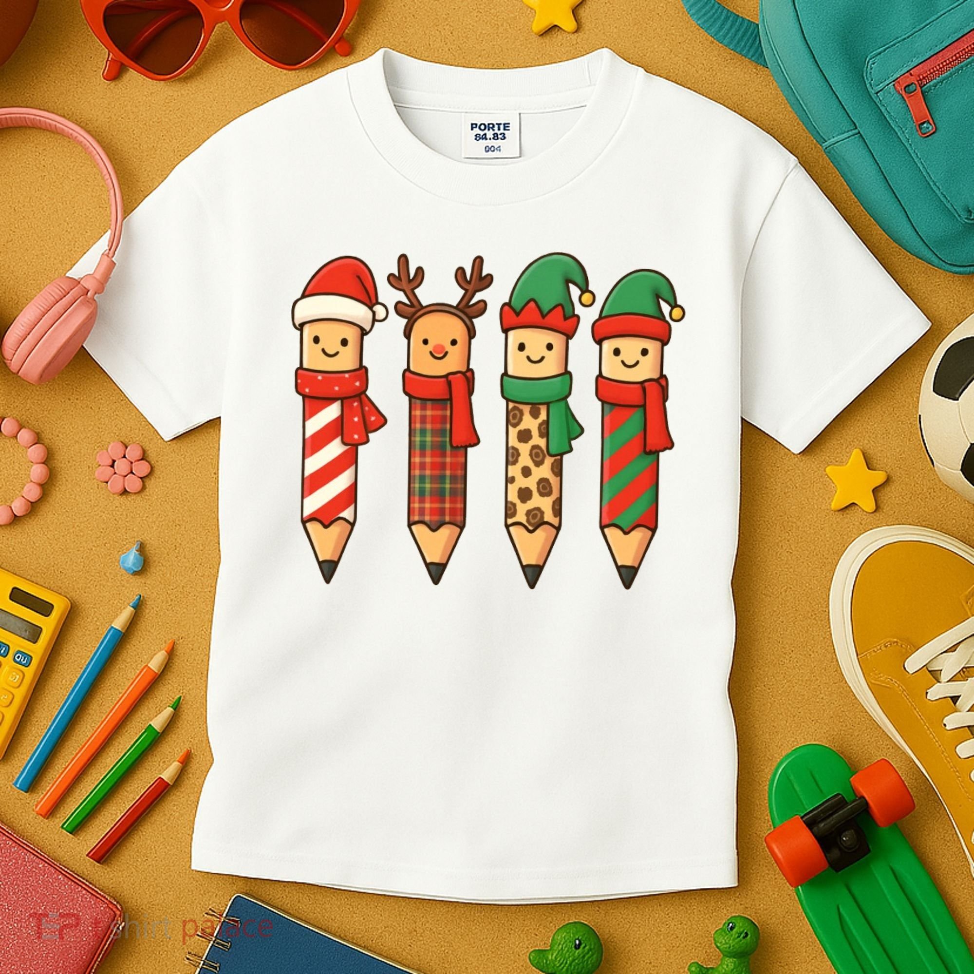 Coquette Teacher Students Christmas Pencils Festive Kids T-Shirt