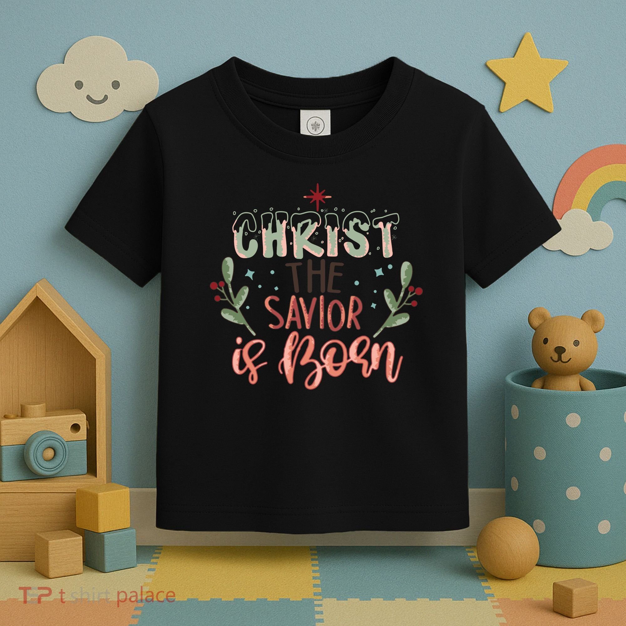 Christ The Savior Is Born Christian Retro Christmas Religious Graphic Plus Size Toddler T-Shirt