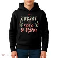 Christ The Savior Is Born Christian Retro Christmas Religious Graphic Plus Size Kids Hoodie thumb 4