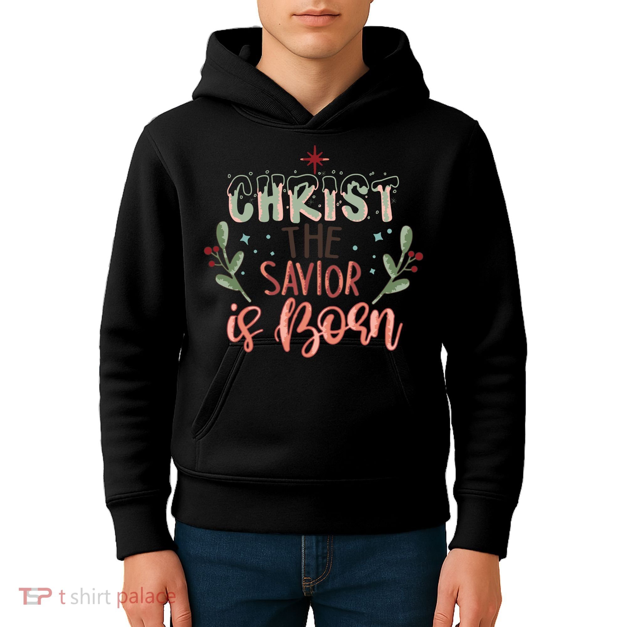 Christ The Savior Is Born Christian Retro Christmas Religious Graphic Plus Size Kids Hoodie